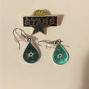 Dallas Stars Hockey Earrings and Pin